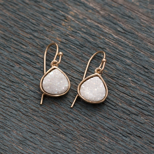 Glimmer Hook Earrings in Gold/White