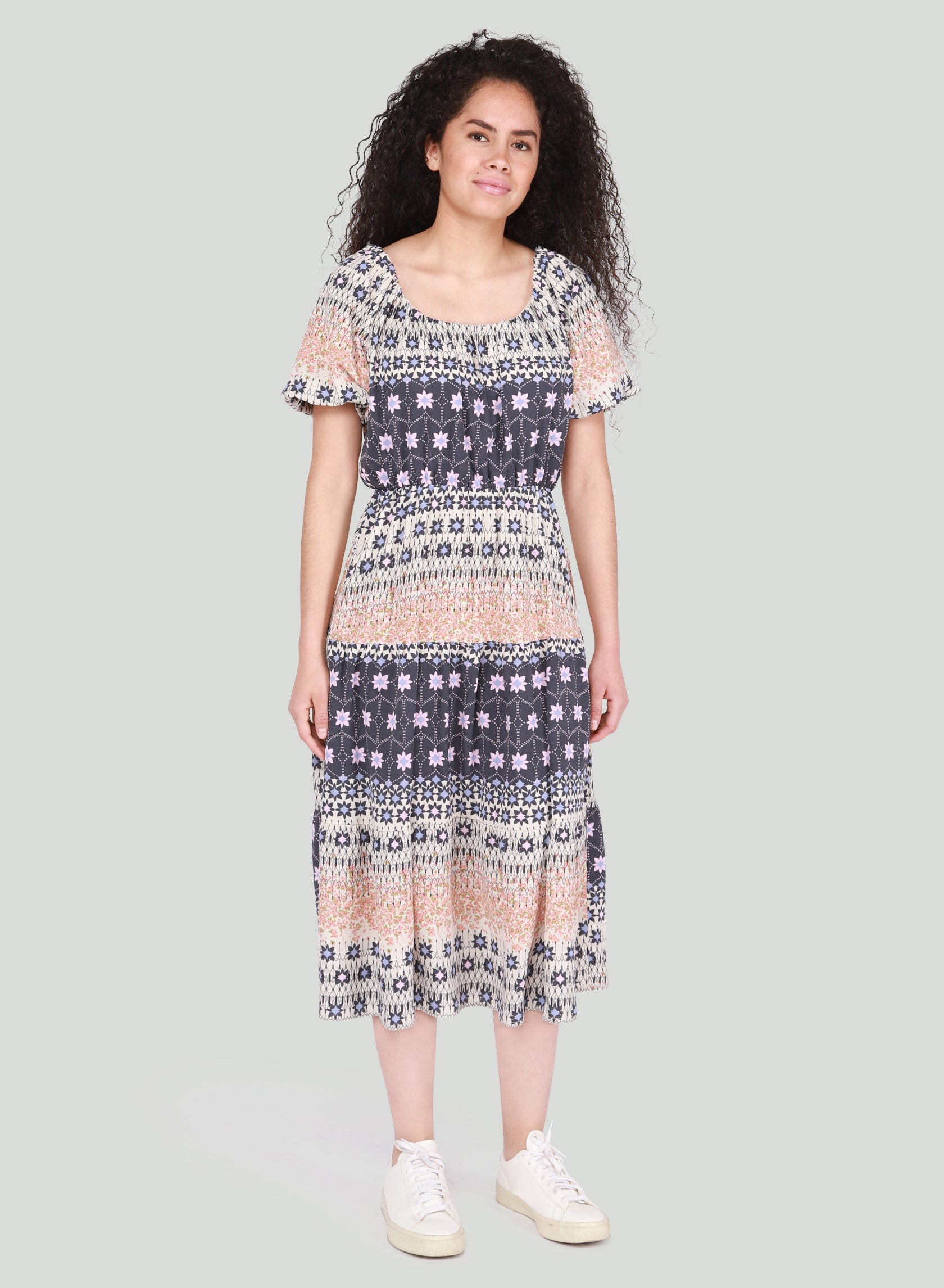 DEX Navy Garden Floral Midi Dress