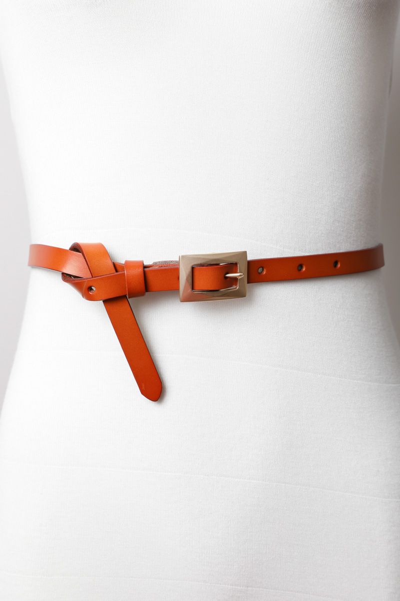 Leto Skinny Leather Belt with Brush Gold Buckle