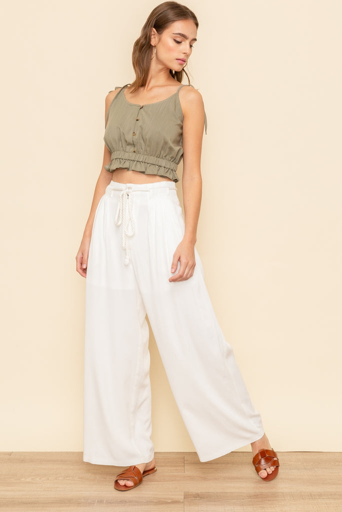 High Waisted Ivory Wide Leg Pants