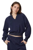 NIA Navy Cropped Notched Sweatshirt