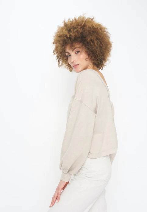 Project Social T Raw Linen Miki Shirred Reversible Sweatshirt