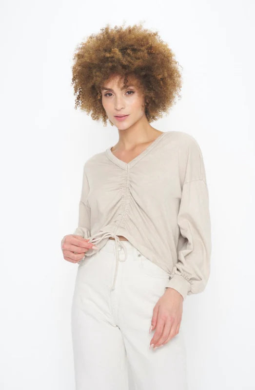 Project Social T Raw Linen Miki Shirred Reversible Sweatshirt