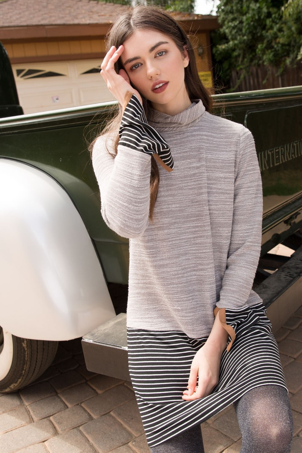 Grey Striped Sweater Dress at Maria Vincent Boutique Grey Striped Sweater Dress at Maria Vincent Boutique