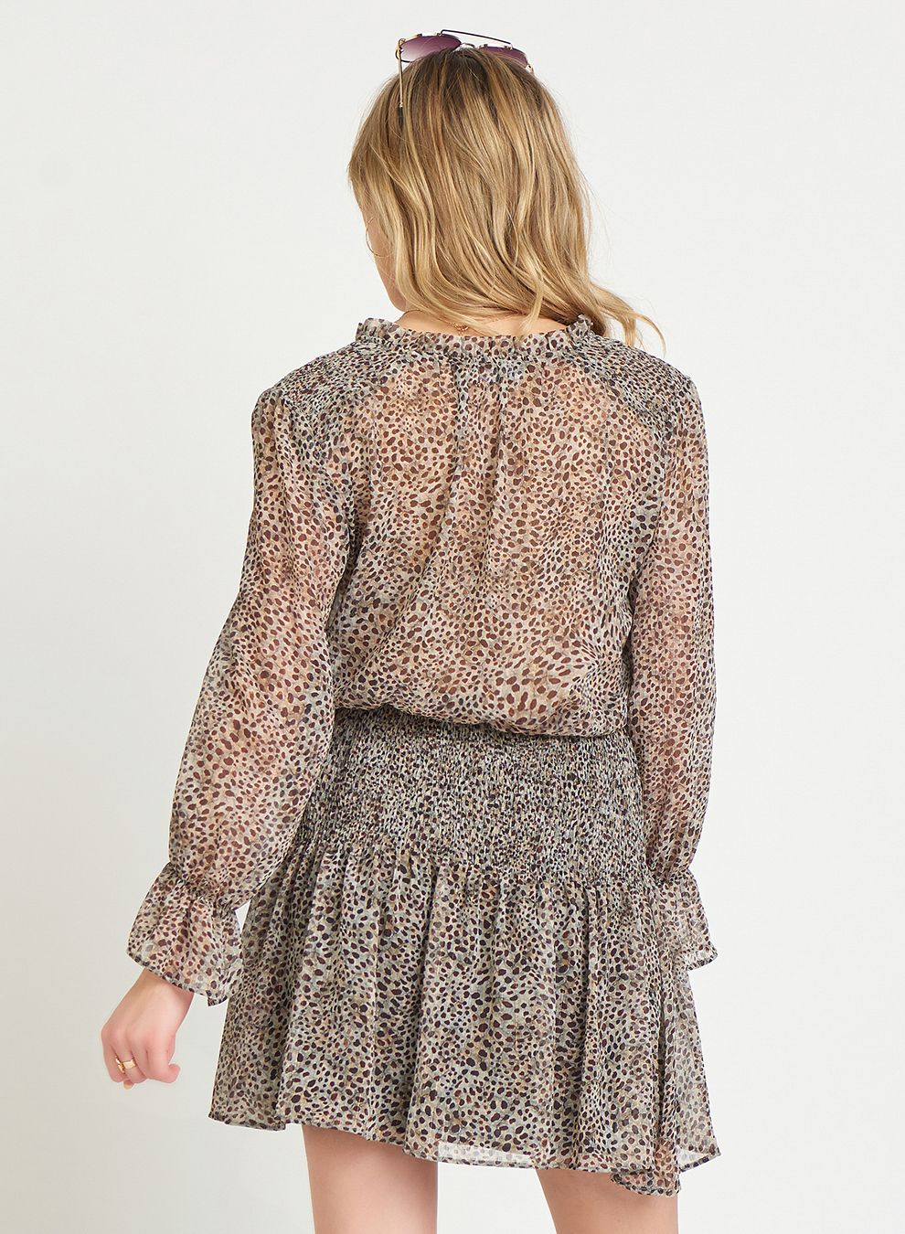 DEX Leopard Print Smocked Waist Dress