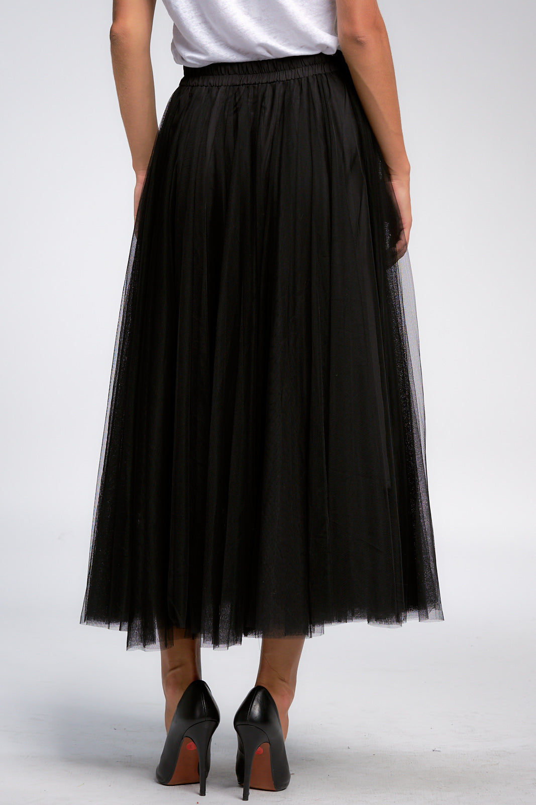Black Tulle Skirt with Tie Waistband
