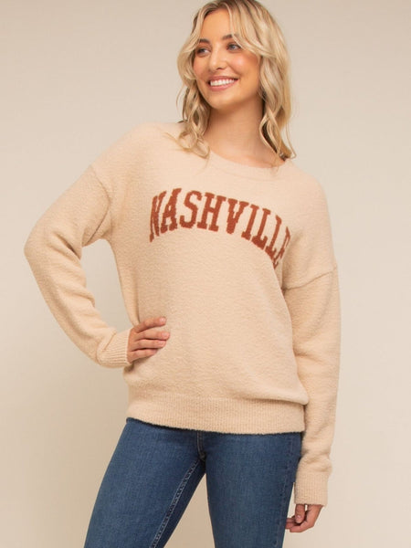 Tan "Nashville" Crew Neck Sweater