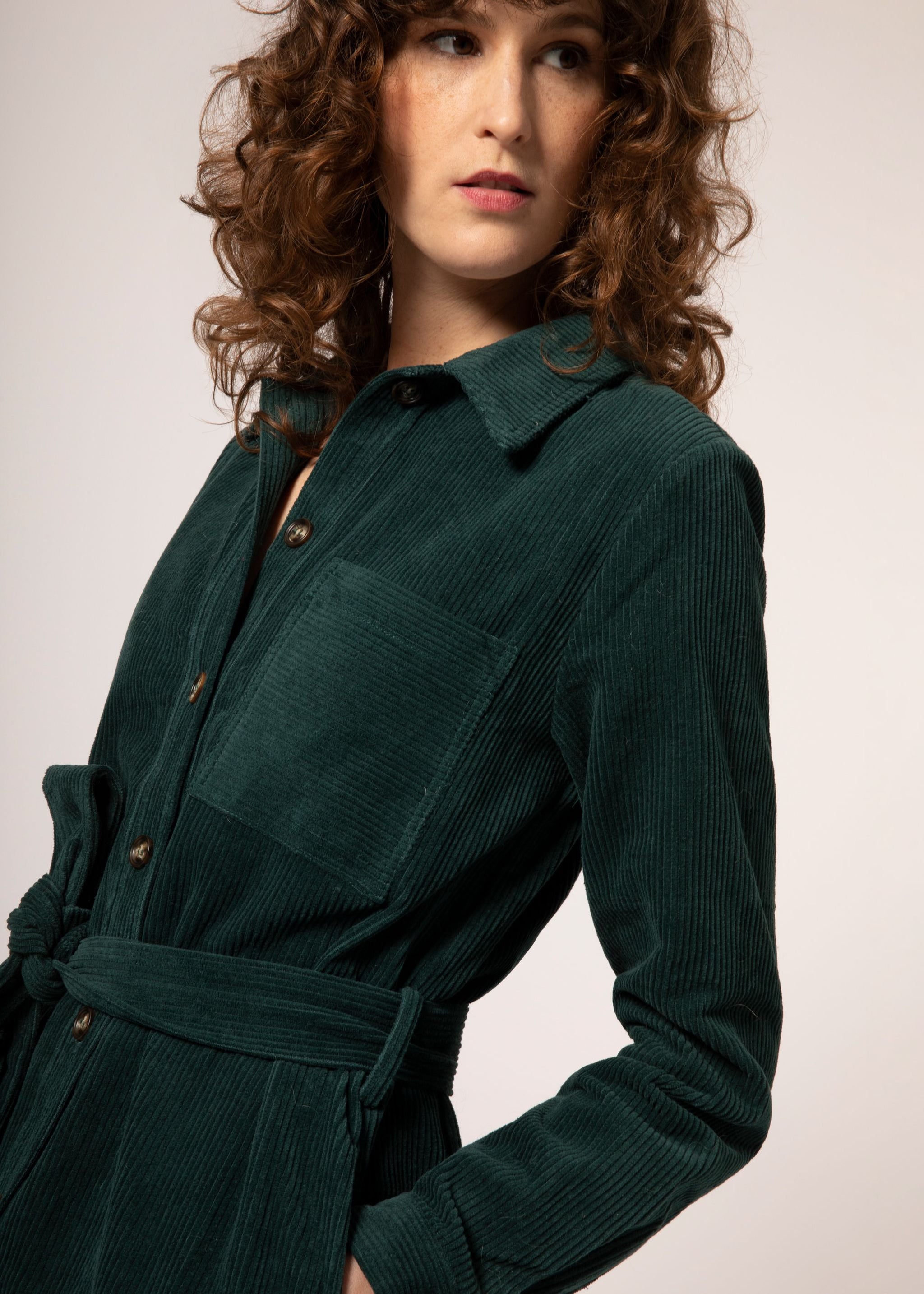 FRNCH Alouette Hunter Green Corduroy Dress