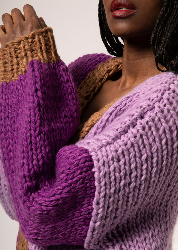 FRNCH Lorene Violet Camel Cardigan