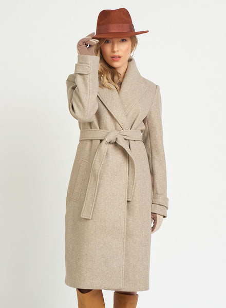 Oatmeal Belted Collar Coat