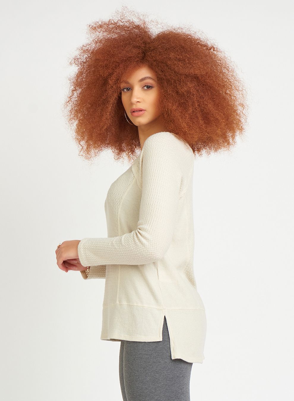Off White Raglan Waffle Knit Top