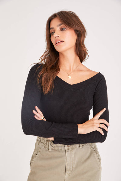 Black Bryn Off the Shoulder V-Neck Top