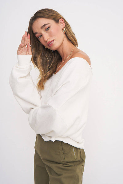 Project Social T Castaway Ivory V Neck Sweatshirt