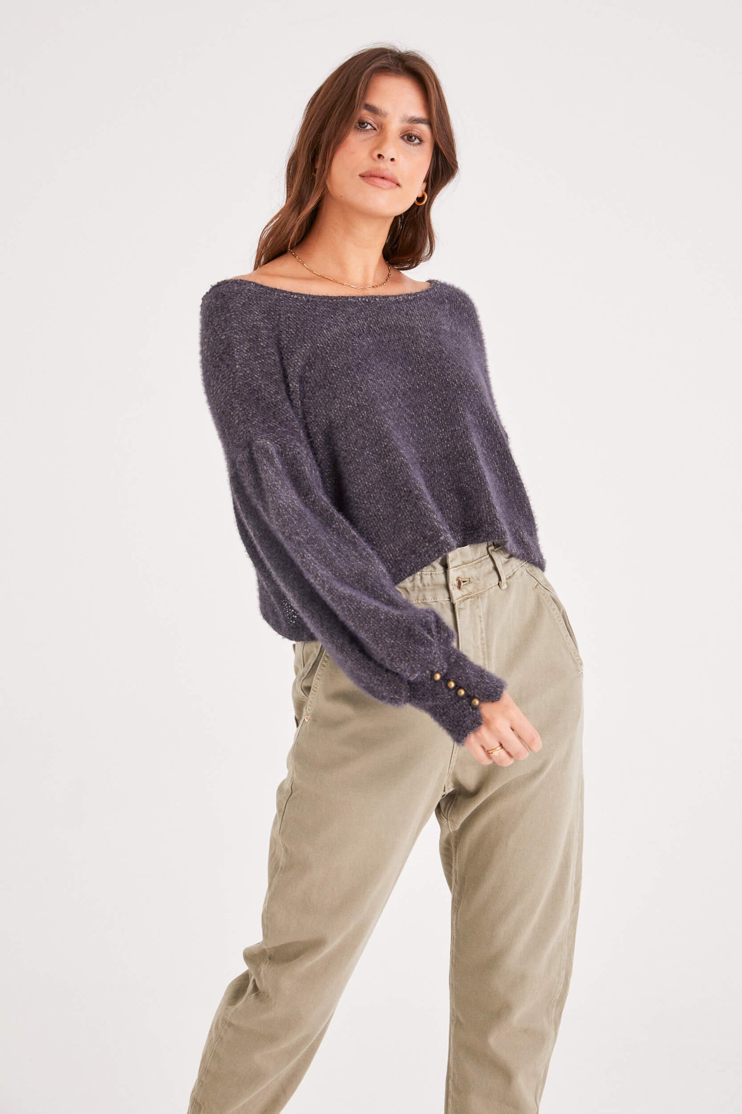 Charcoal Grey Lynn Scoop Back Chenille Top