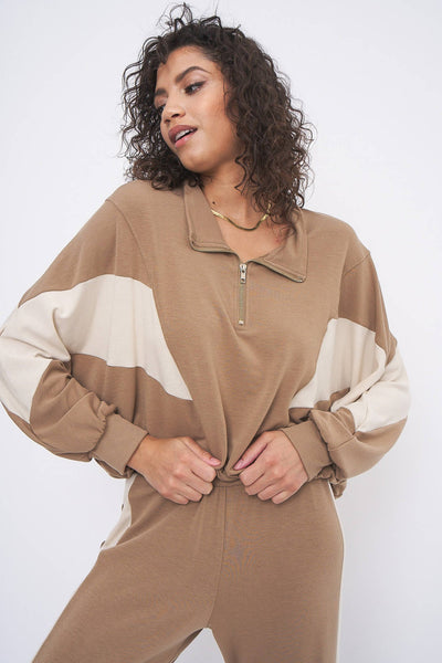 Project Social T Play It Cool Tan Color Blocked Sweatshirt