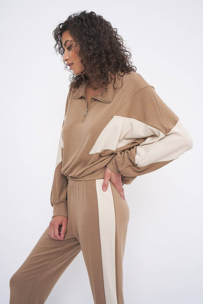 Project Social T Play It Cool Tan Color Blocked Sweatshirt