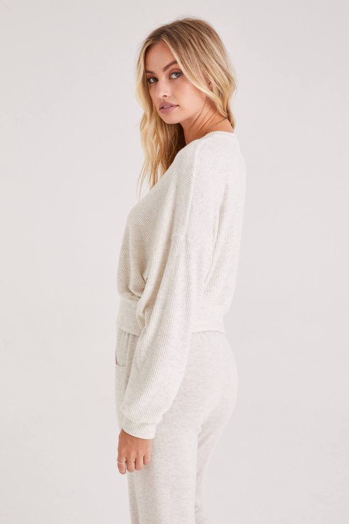 Verona Oatmeal Cozy V-Neck Top