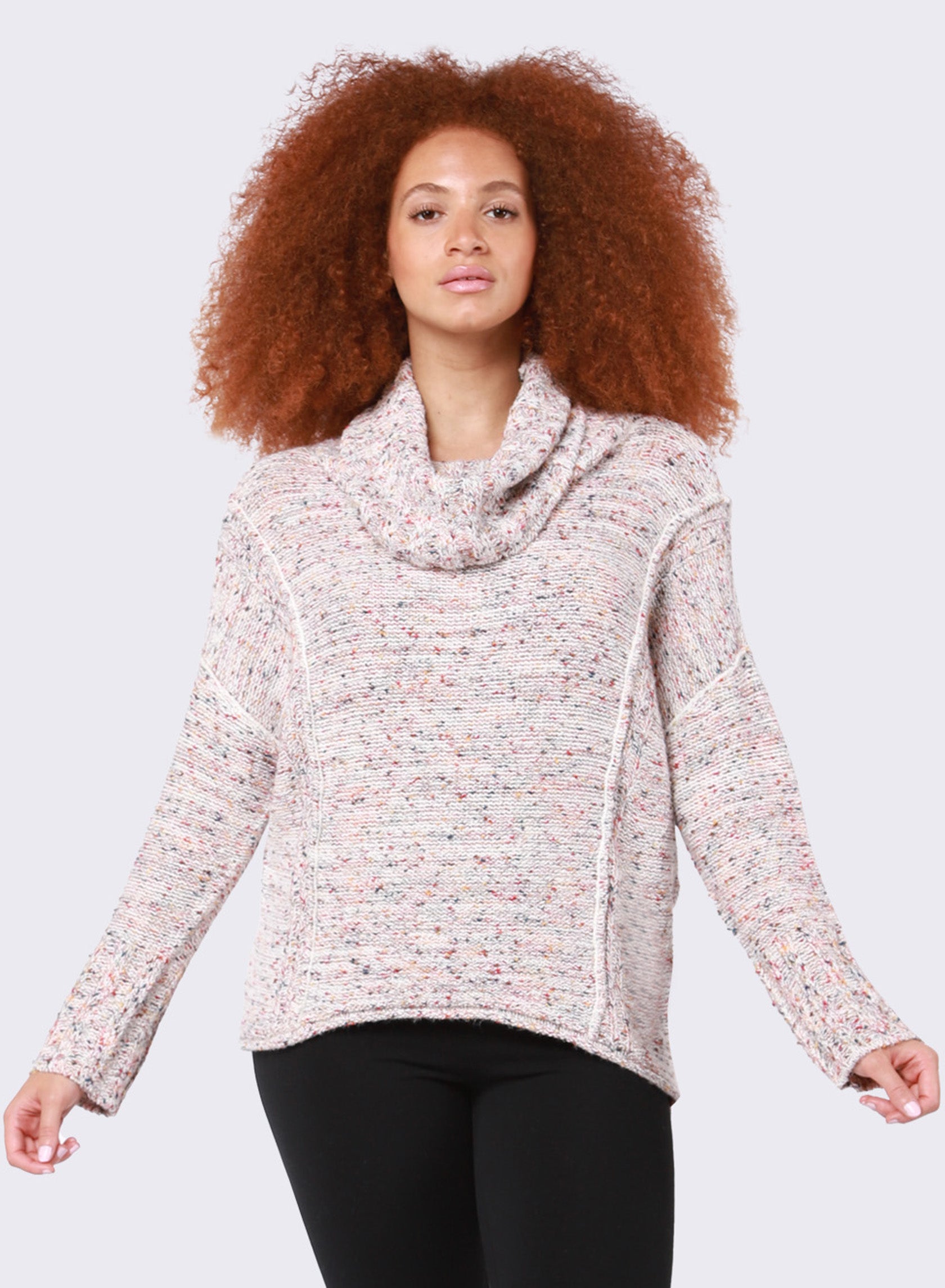 DEX Rainbow Marble Cowl Neck Sweater