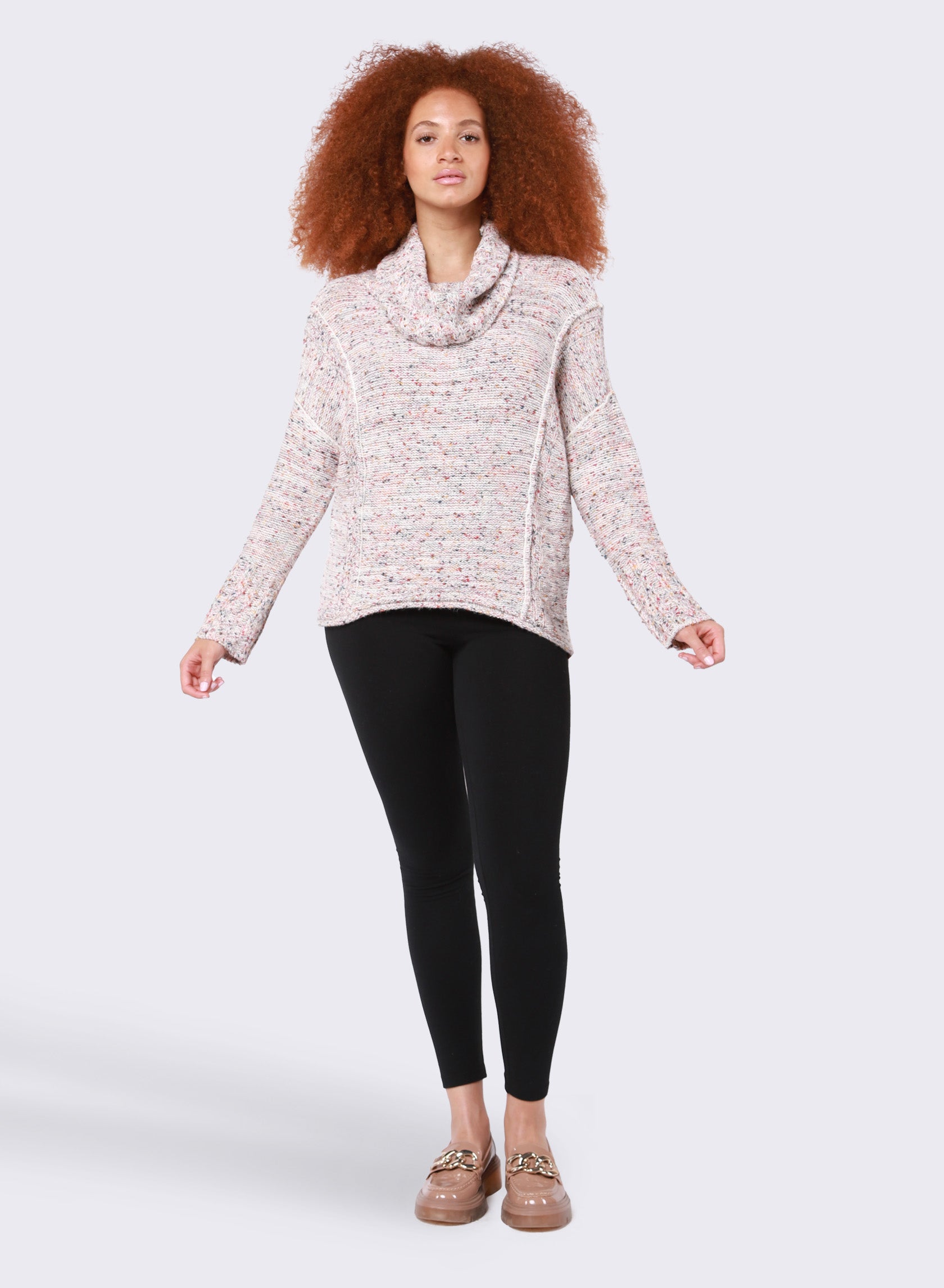 DEX Rainbow Marble Cowl Neck Sweater
