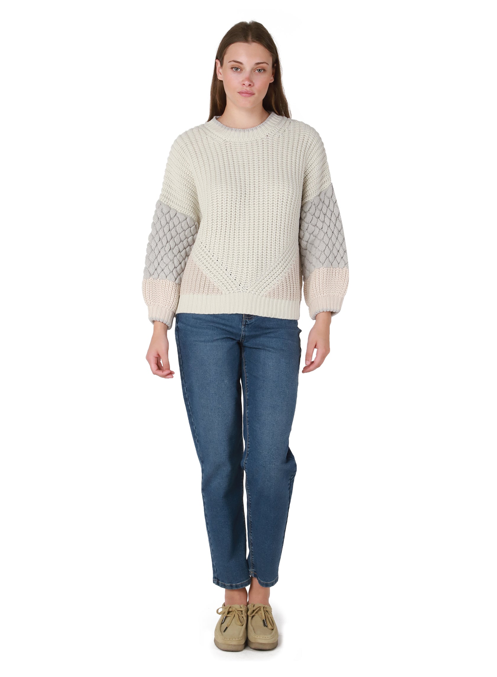 DEX Room 34 Grey Textured Bubble Sleeve Sweater