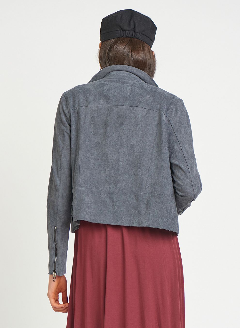 Charcoal Grey Faux Suede Moto Jacket
