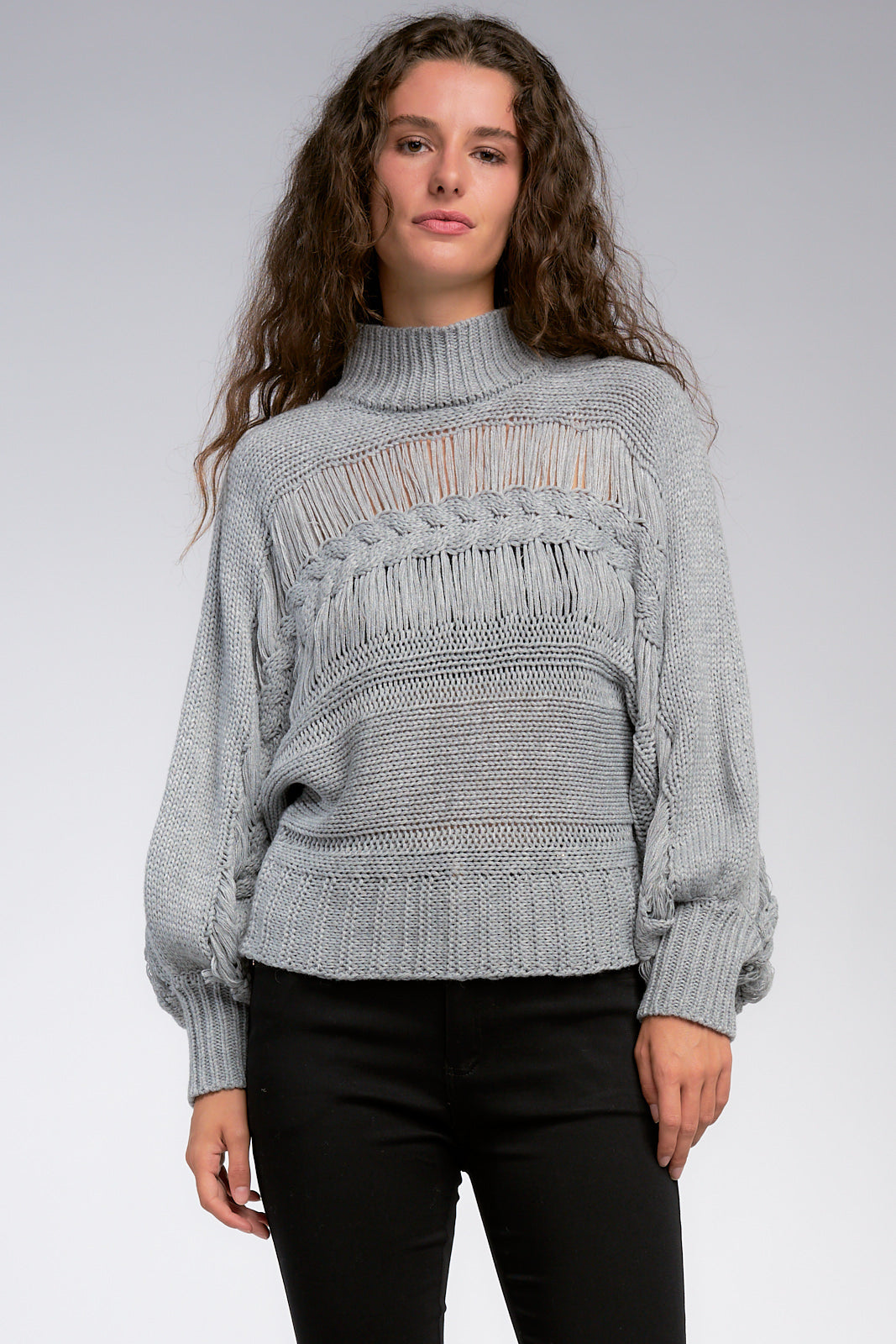 Grey Turtleneck Sweater With Dolman Sleeves