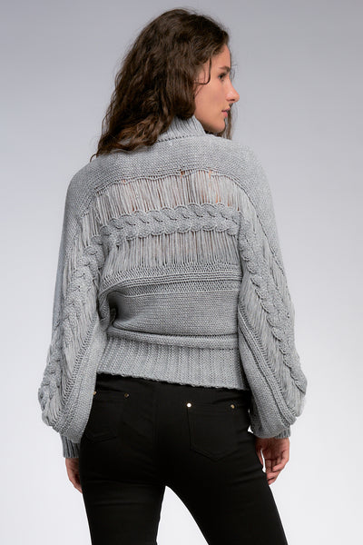Grey Turtleneck Sweater With Dolman Sleeves
